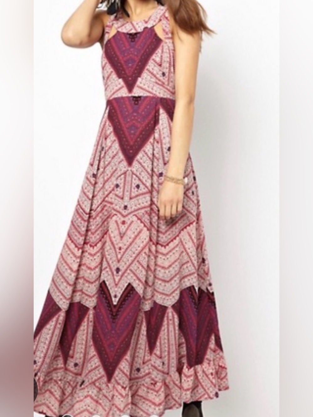 Free People Pink Patterned Boho Maxi Skirt